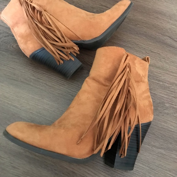 Camel Brown Tassel Heeled Bootie - Picture 2 of 7
